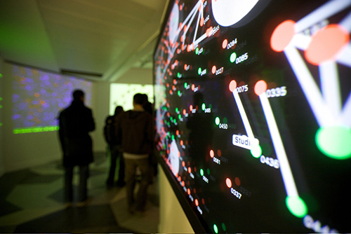 Close-up of real-time visualization in exhibition.